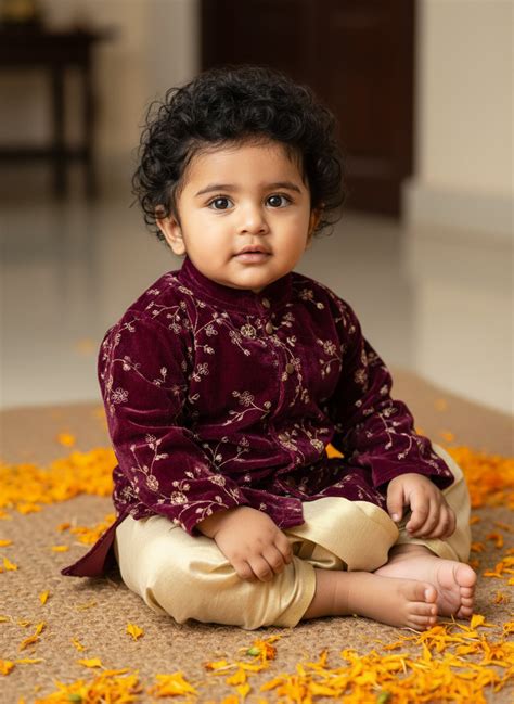 Deep Wine Velvet and Gold Dhoti Kurta for Boys and Baby Boys – Baby&Me
