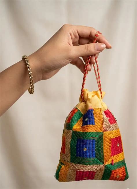 Phulkari Potli Bag – Braided Drawstring Heritage Design– The Amritsar Store