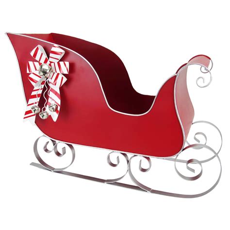Metal Red Sleigh with Peppermint Stripe Bow, 20"