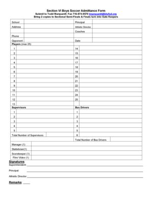 Fillable Online Section VI Boys Soccer Admittance Form Submit to Todd ...