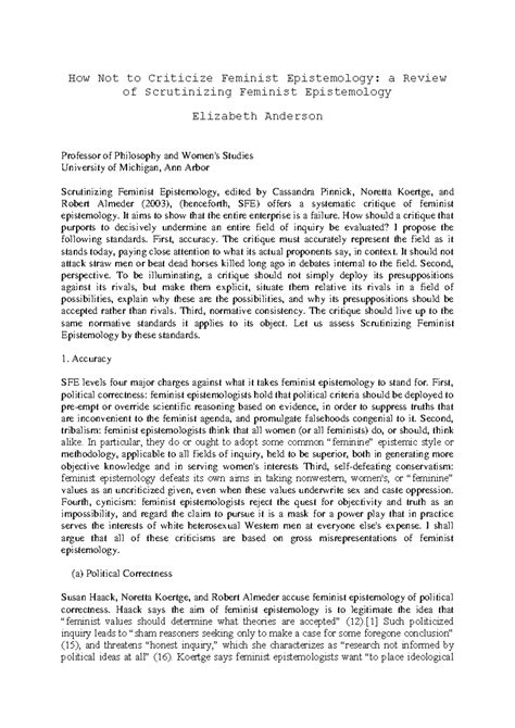Elizabeth Anderson How Not to Criticize Feminist Epistemology Copie ...