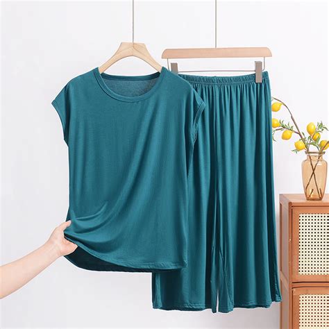 Symoid Women's T-Shirt and Capris Pant Pajama Set, Short Sleeve, Ice ...