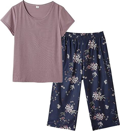 MyFav Women's Plus Size 2-Piece Capri Pajama Set, Sleepwear Top with ...