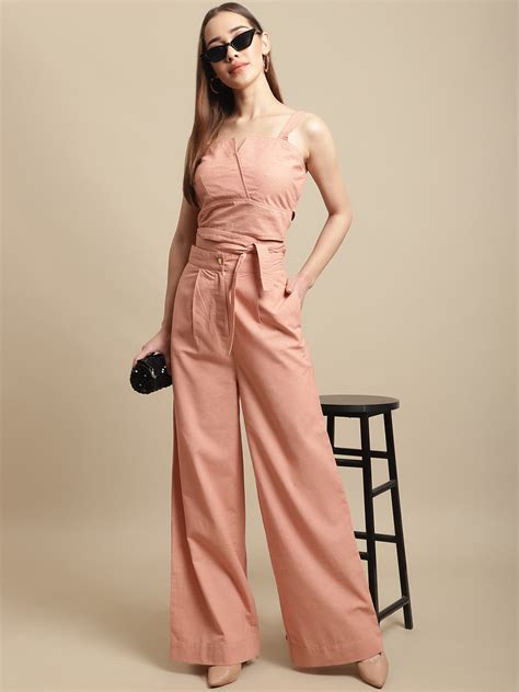 Peach Strappy Top With Long Pants Co-Ord Set