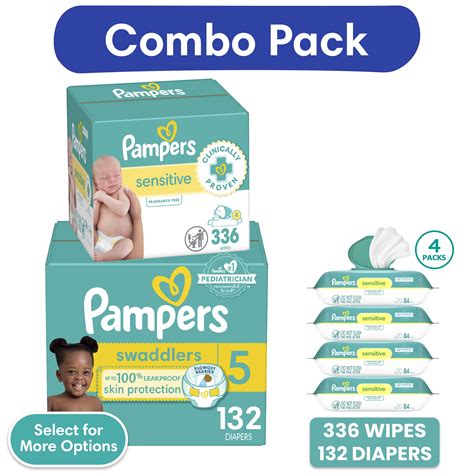 Pampers Swaddlers Diapers, Size 5, 132 Count and Pampers Sensitive Baby ...