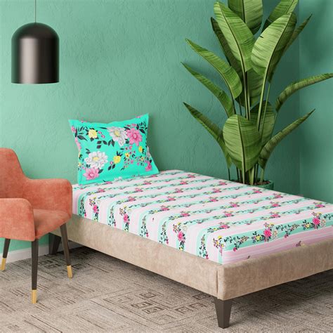 Buy PORTICO Marvella Blue Floral Printed Single Bedsheet Set ...