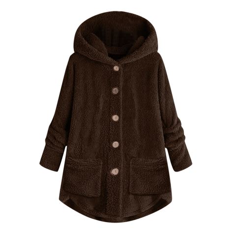 LYXSSBYX Plus Size Womens Coats with Hood Women Plus Size Button Plush ...