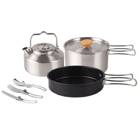 DPCR 9-Piece Camping Cookware Mess Kit with Tea Pot of Stainless Steel ...