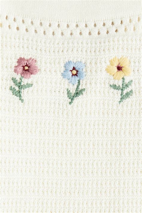 Crochet-look strappy top - Cream/Flowers - Kids | H&M IN