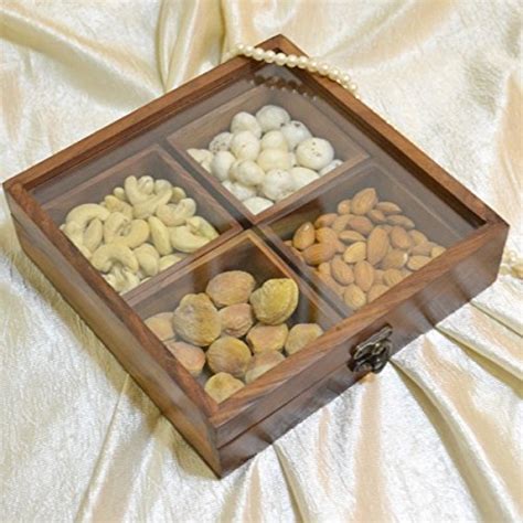 Wooden Dry Fruit Box - Sheesham Wood Dryfruit Box - 4 containers with ...
