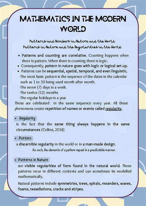 Math reviewer - Mathematics in the Modern World Patterns and Numbers in Nature and the World ...