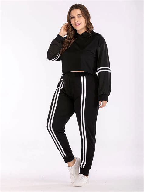 Plus Size Autumn Tracksuit Womens Jogging Suits Gym Running Crop Pants ...