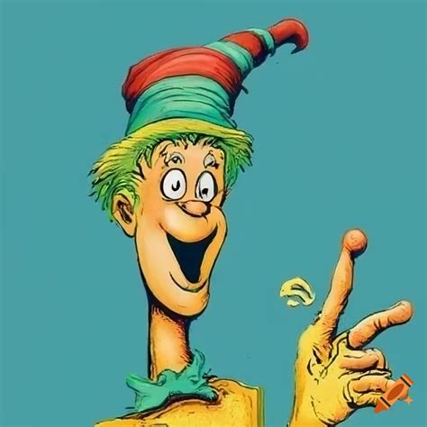 Colorful humorous book illustration of a pointing hand on Craiyon