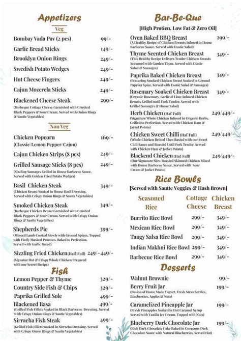 Menu at Flavors, Panchkula