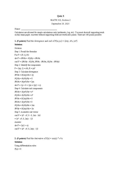 MATH 318 Quiz 3 Solutions - September 29, 2025 - Studocu