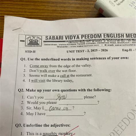 Q2. Make up your own questions with the following: 1. Can't you 2 ...