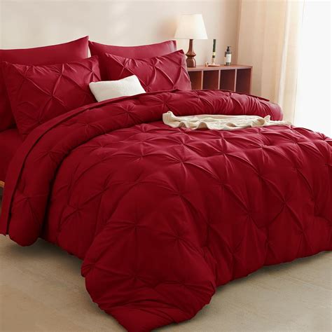 Amazon.com: CozyLux Red Comforter Set Queen - 7 Pieces Bed in a Bag ...