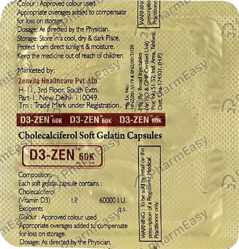 D3 Zen 60000 IU Capsule (4): Uses, Side Effects, Price & Dosage | PharmEasy