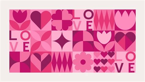 Geometric valentines day pattern with simple shapes hearts romantic ...
