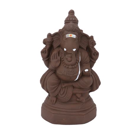 Eco Friendly Ganesha Idol Sitting On Kamal Flower - 11 x 5.5 Inches ...