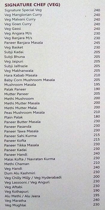 Menu at Signature Fine Dining Restaurant & Bar, Pune