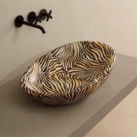Orange ceramic countertop Glossy with zebra-pattern, made in Italy
