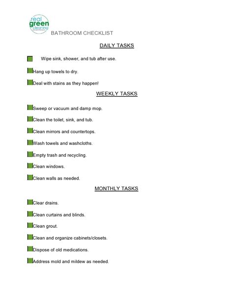 49 Printable Bathroom Cleaning Checklists [Word] ᐅ TemplateLab