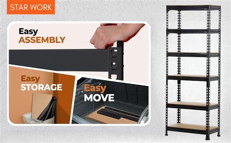 STAR WORK Black Adjustable Set of 5-Shelf Metal Storage Shelving Unit ...