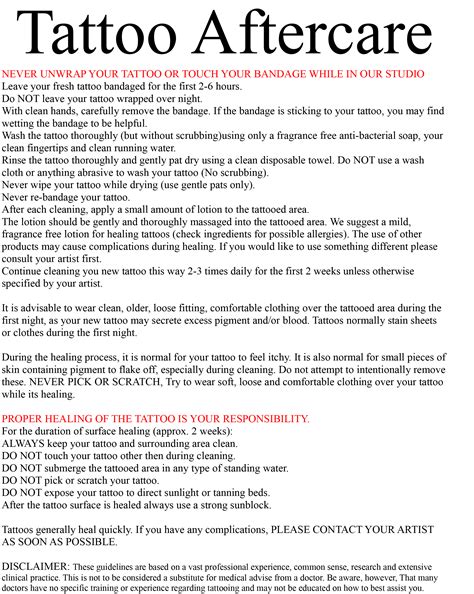 Tattoo Aftercare Instructions Printable | dev.onallcylinders.com