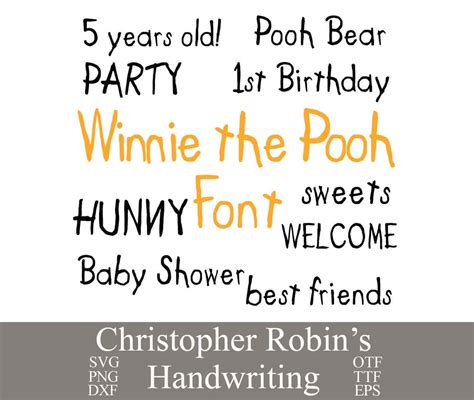 Winnie the Pooh Alphabet, Winnie the Pooh Font Dxf Eps Otf Png Svg Ttf ...