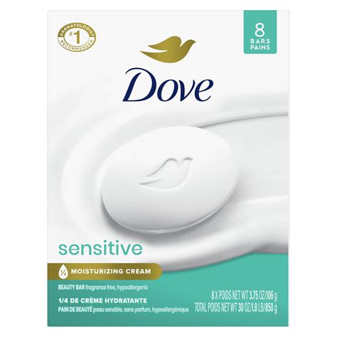 Dove Beauty Bar Soap Sensitive, 8 Bars for Sensitive Skin, Fragrance ...