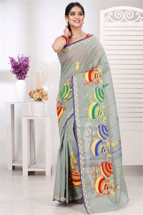 Light Grey Pure Cotton Embi Gaela Ghot Tant Embroidery (1506 )
