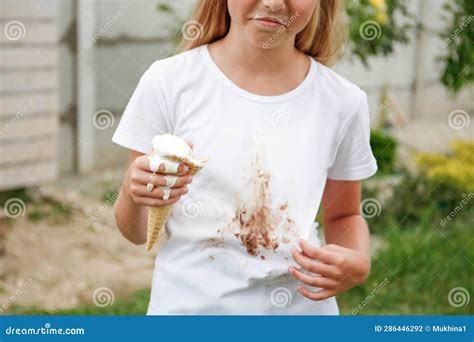 The Child Stained His Clothes with Ice Cream Stock Photo - Image of ...