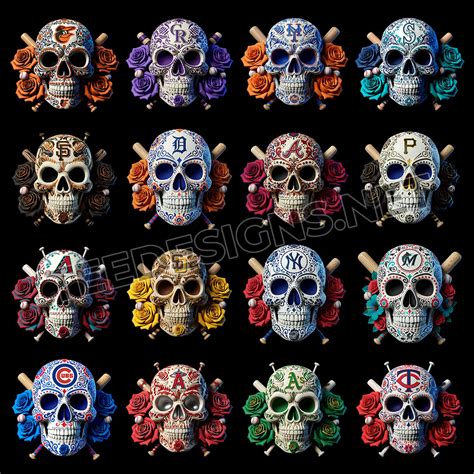 32 Floral Skull MLB Designs PNG – Tee Designs