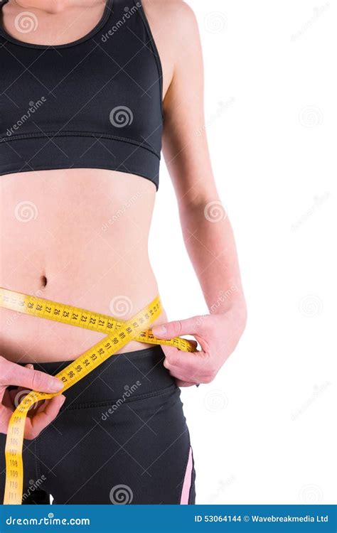 Slim Woman Measuring Waist with Tape Measure Stock Photo - Image of ...