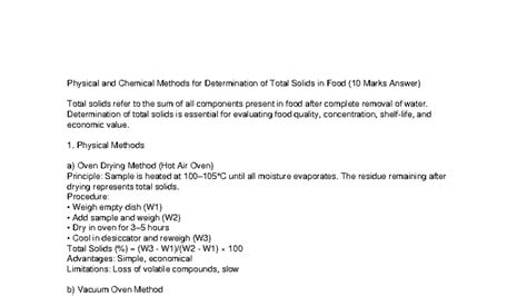 Total Solids Determination in Food: Physical & Chemical Methods (10 ...