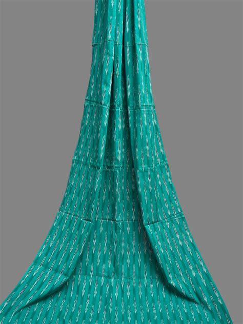 Turquoise and Red Pochampally Ikat Cotton 3mts Fabric with Strips Desi ...