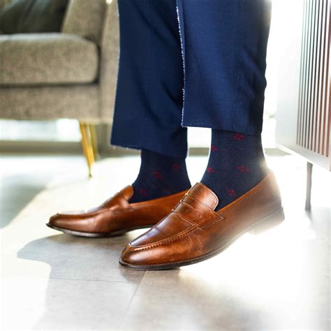 Navy & Garnet Red Flowers - A Navy Blue Sock with Garnet Red Flowers ...