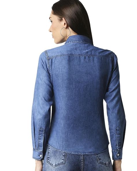 Buy Women's Blue Denim Shirt Online at Bewakoof
