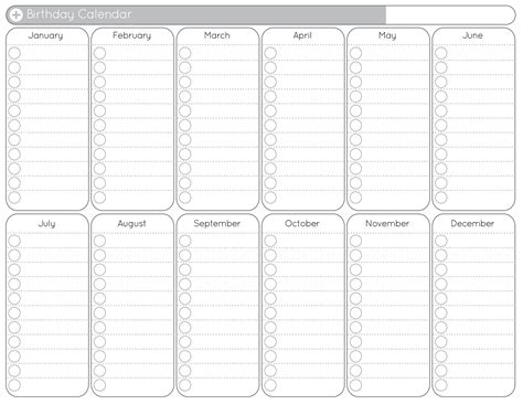 Yearly Birthday Calendar Template