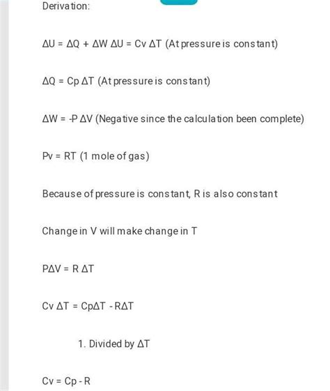 derive the equation Cp - Cv = nR - Brainly.in