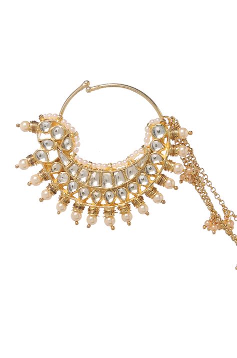 Tanzeel Gold Kundan And Pearls Nosepin – Paisley Pop Shop