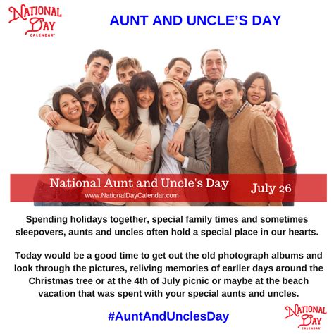 NATIONAL AUNT AND UNCLE'S DAY | July 26 | Uncles day, National calendar ...