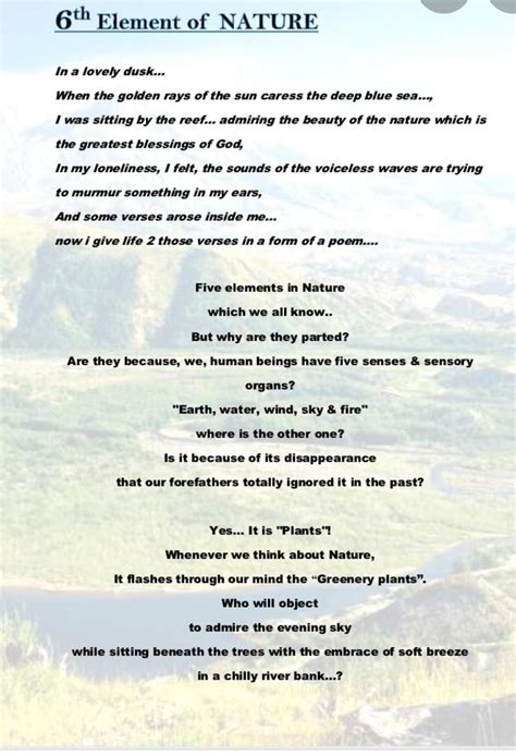 Write a well written poem on the element of nature - Brainly.in