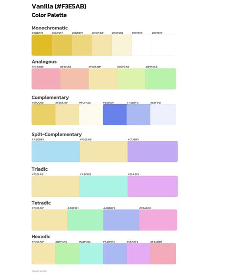Vanilla color palettes - colorxs.com