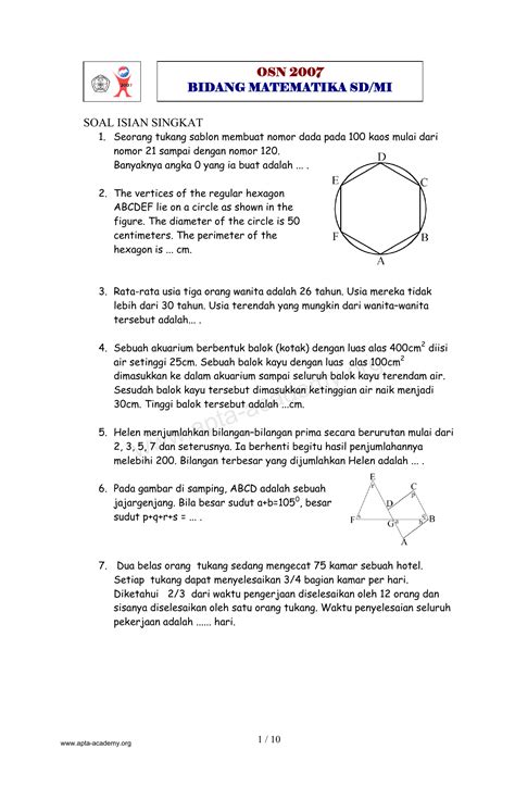 Contoh Soal Olimpiade Matematika SD