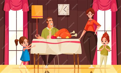 Premium Vector | Autumn holiday scene with happy family celebrating ...