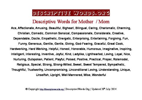 Mom | List of Descriptive Words for Mother