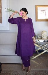 Purple Linen Straight Fit Panelled Kurta Set with Trousers – House of Moxa