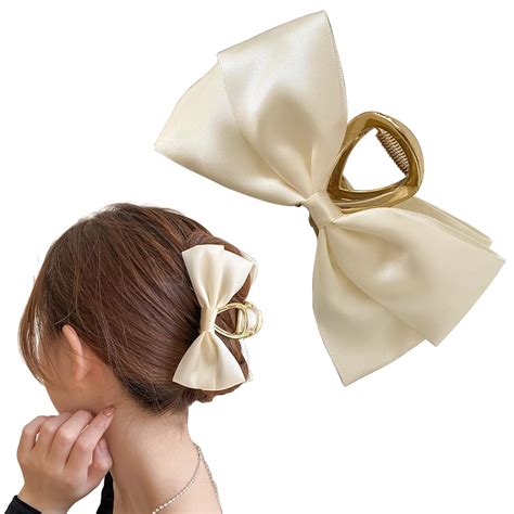INHEAVEN 1 PC Satin Bow Claw Clip | Large Hair Bow | Bow Hair Clip for ...